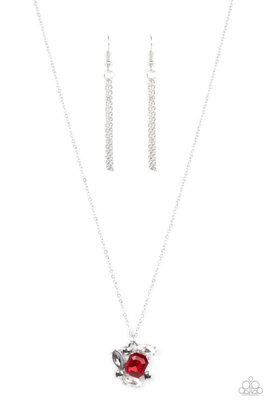 Prismatic Projection - Red, Smoky, & Iridescent Marquise-Cut Rhinestone Pendant Paparazzi Necklace & matching earrings