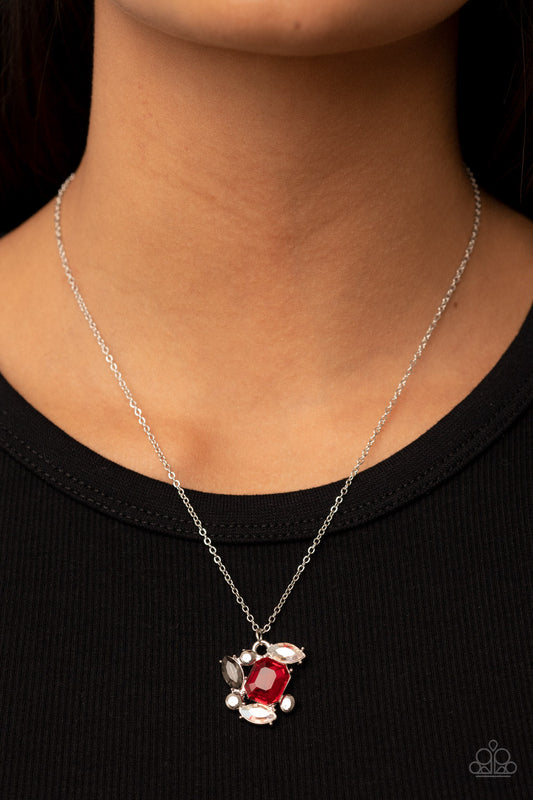 Prismatic Projection - Red, Smoky, & Iridescent Marquise-Cut Rhinestone Pendant Paparazzi Necklace & matching earrings