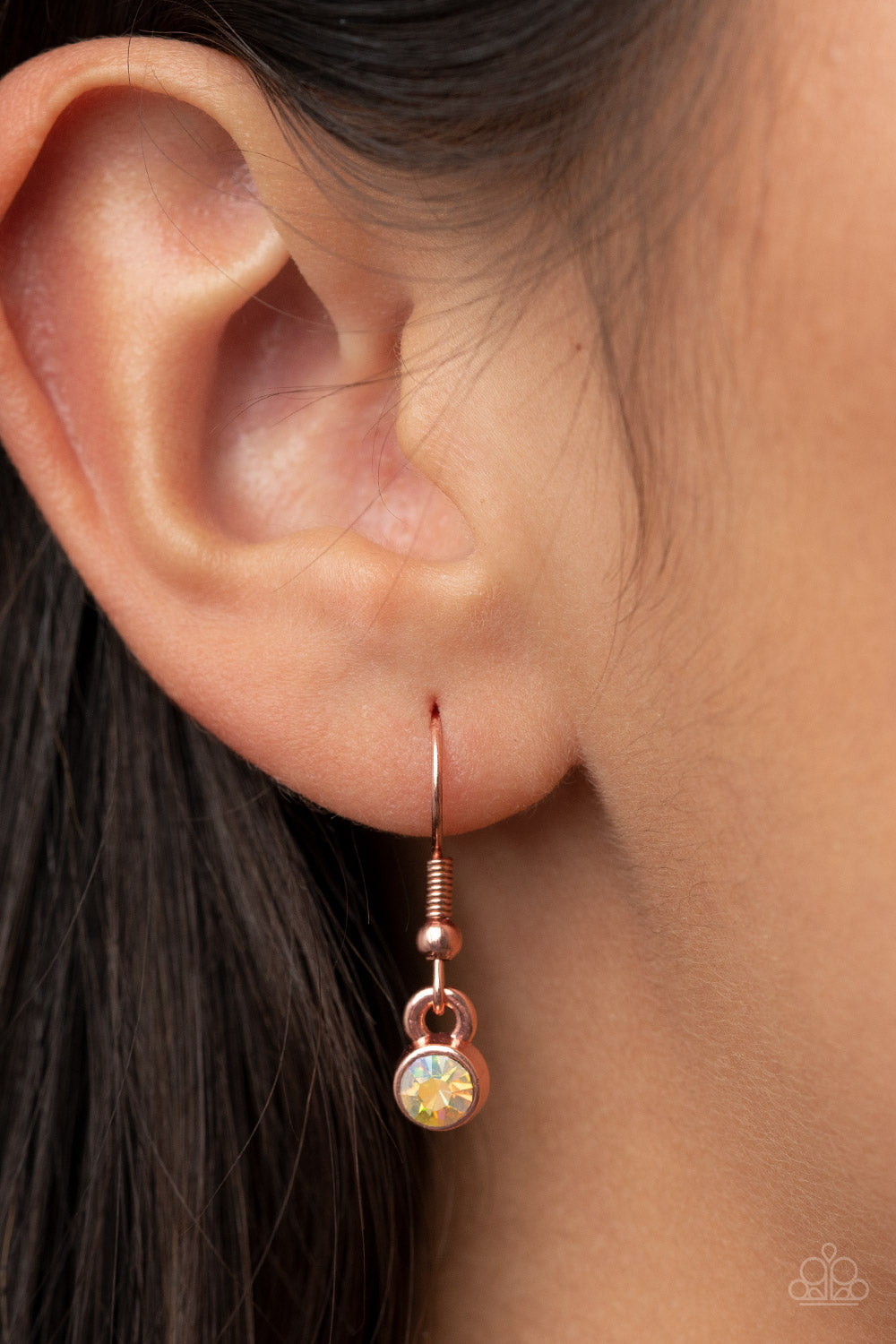 Cosmic Constellations - Copper Frames & Oversized Iridescent Geometric Gem Paparazzi Necklace & matching earrings