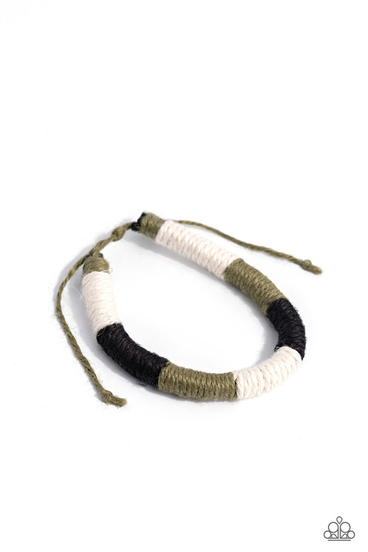 Cast Away Adventure - Green, White, & Black Twine-Like Cording Paparazzi Urban Bracelet