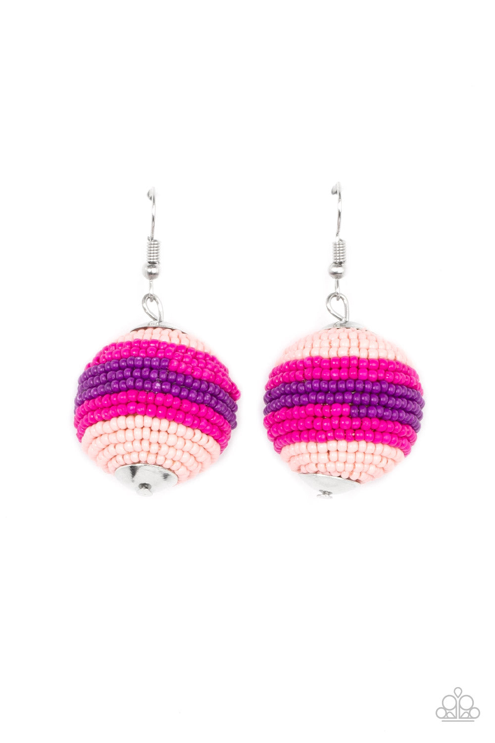 Zest Fest - Pink & Purple Seed Bead Spherical Frame Paparazzi Earrings