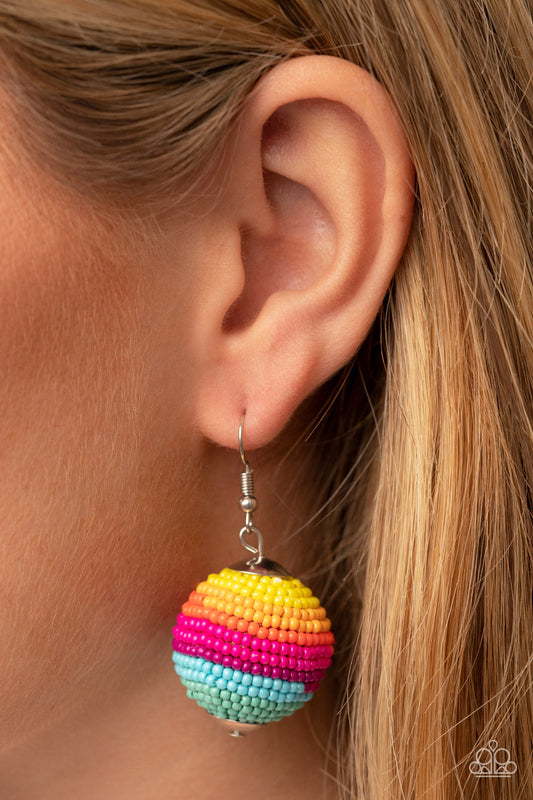 Zest Fest - Multi Seed Bead Spherical Frame Paparazzi Earrings