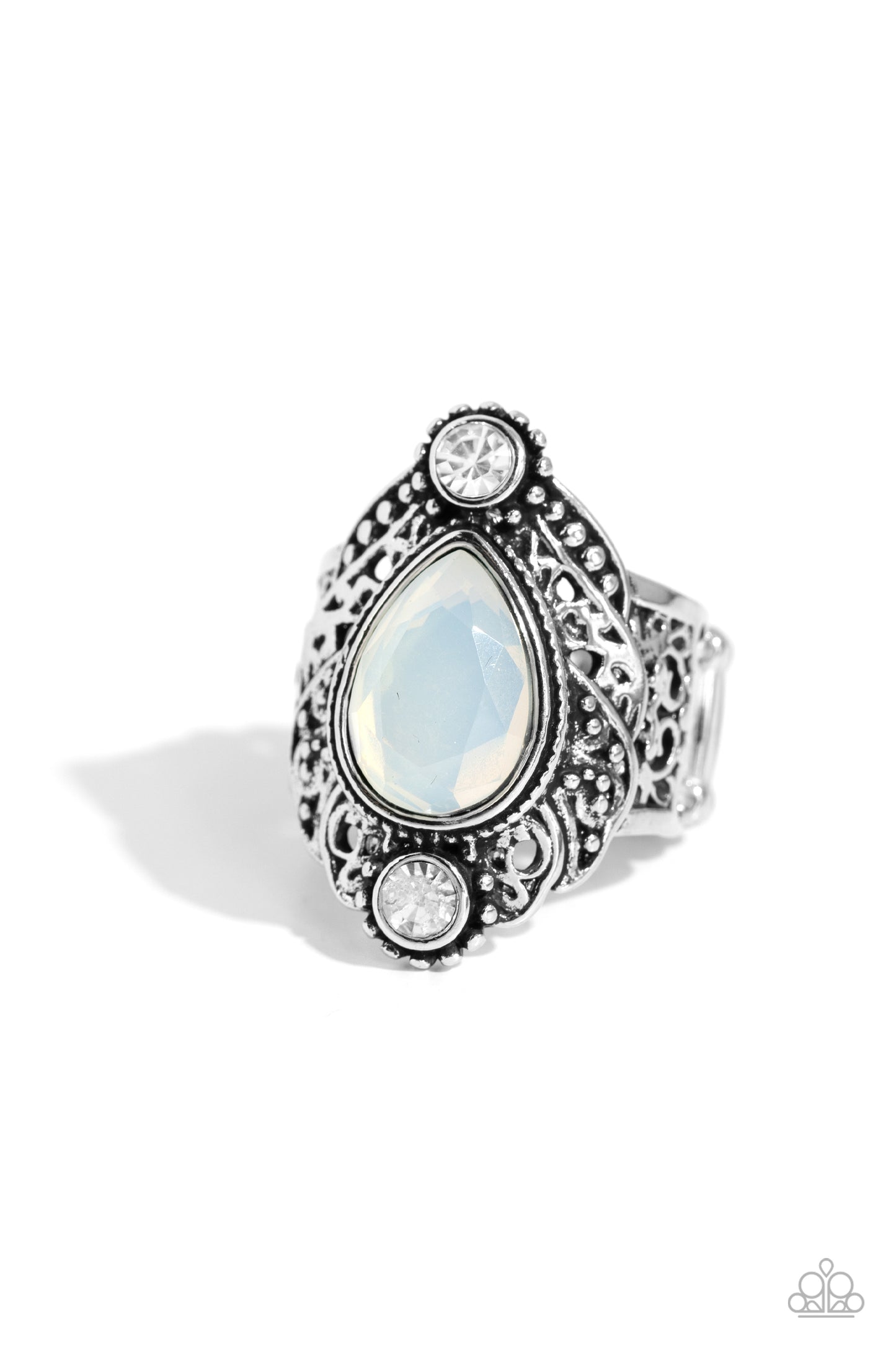 Mystical Mania - White Oversized Opal Teardrop Paparazzi Ring