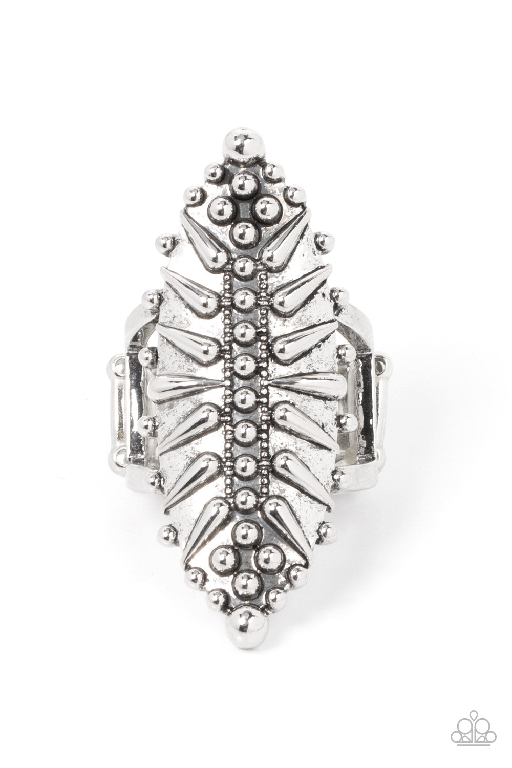 Bump, Set, Spike! - Silver Oblong Studded Paparazzi Ring