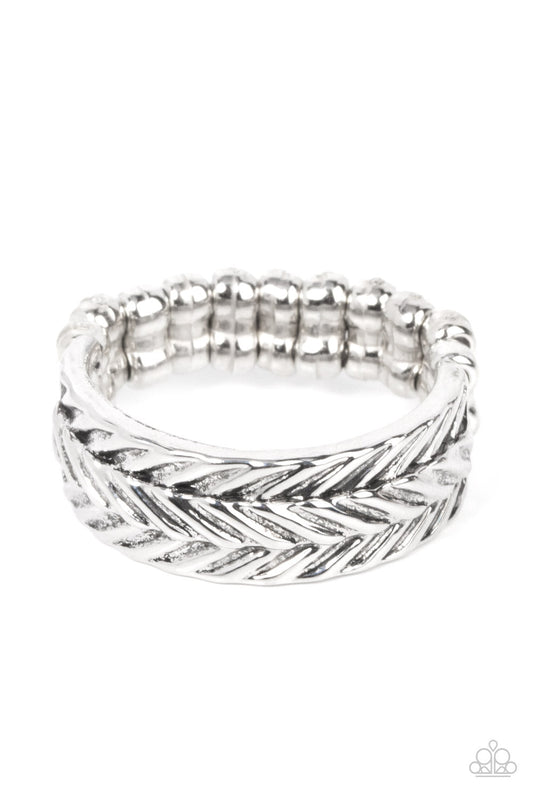 Rebellious Ridges - Silver Chevron-Like Texture Paparazzi Ring