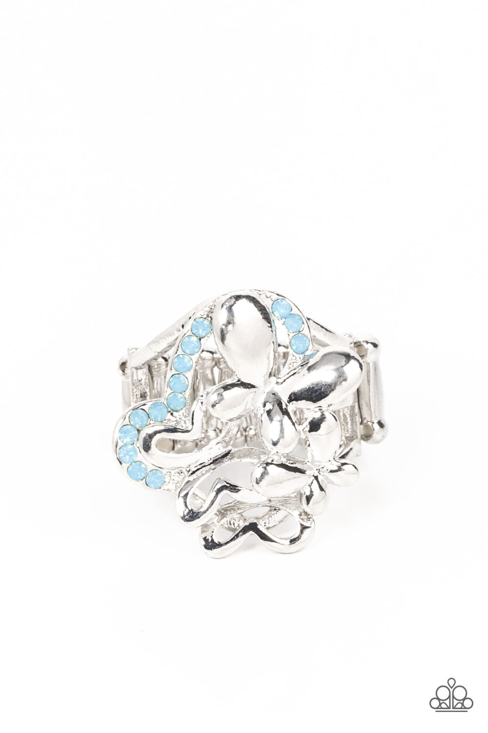 Fluttering Flashback - Blue Opal Rhinestone & Silver Butterfly Paparazzi Ring