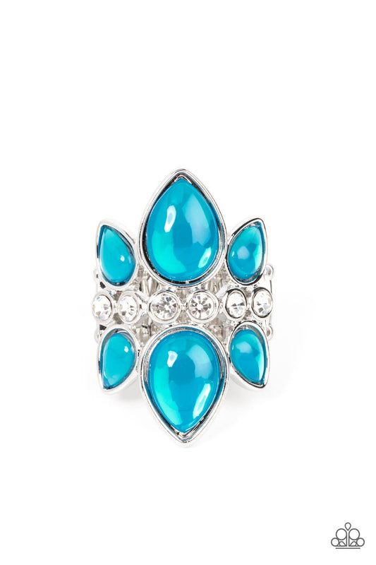 TRIO Tinto - Blue Teardrop Beads & White Rhinestone Paparazzi Ring