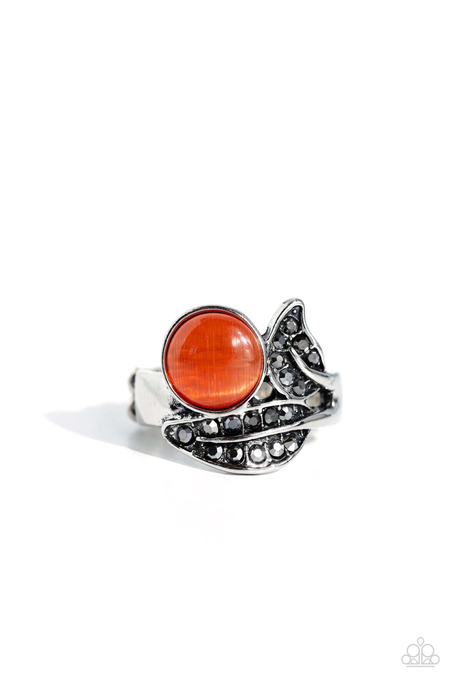 Cats Eye Candy - Orange Cat's Eye Stone/Silver Leaf Frame Paparazzi Ring