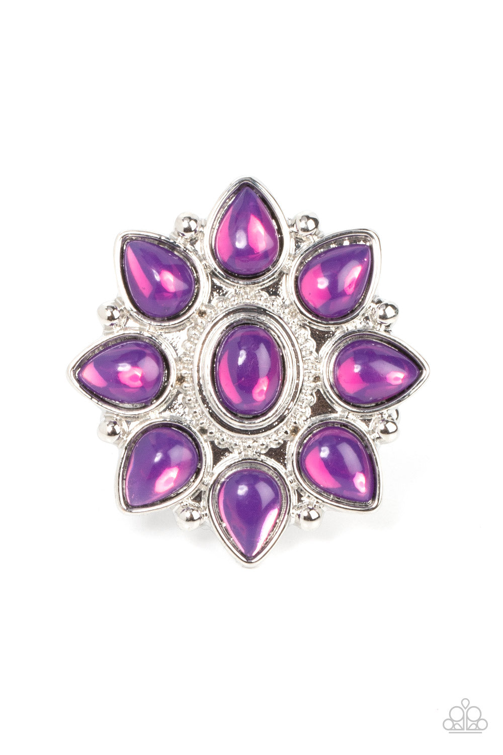 Enchanted Orchard - Purple Dewy Teardrop Beaded Floral Pattern Paparazzi Ring