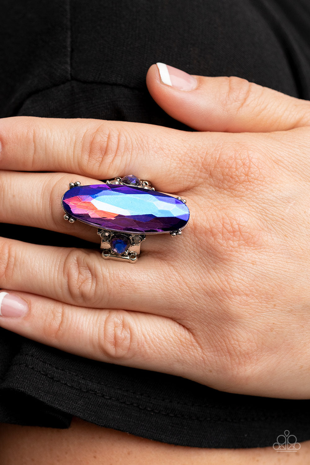 Interdimensional Dimension - Blue UV Oversized Oval Gem Paparazzi Ring