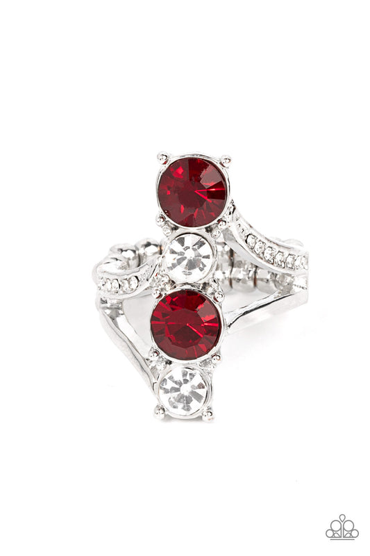 Duplicating Dazzle - Red & White Rhinestone Paparazzi Ring