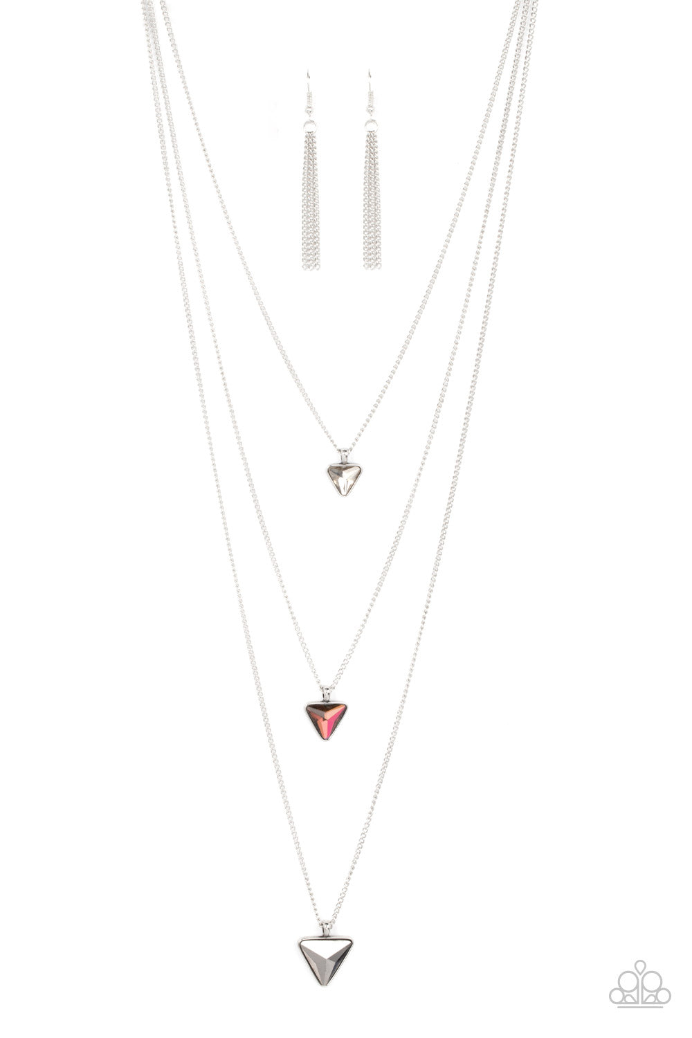 Follow the LUSTER - Multi Oil Spill, White, & Hematite Triangular Gem Paparazzi Necklace & matching earrings