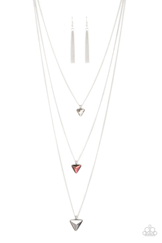 Follow the LUSTER - Multi Oil Spill, White, & Hematite Triangular Gem Paparazzi Necklace & matching earrings