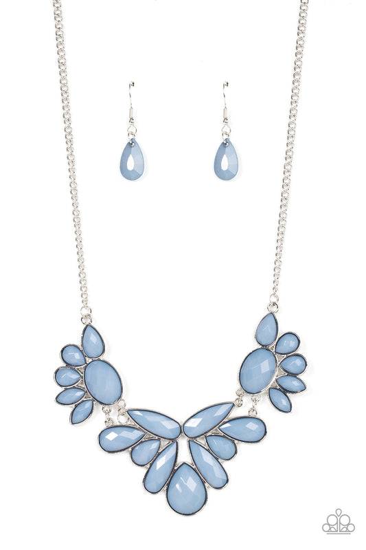 A Passing FAN-cy - Blue Oval, Teardrop, & Marquise Beaded Paparazzi Necklace & matching earrings