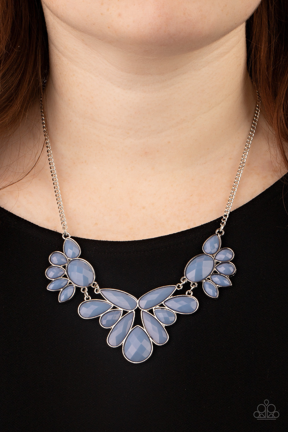 A Passing FAN-cy - Blue Oval, Teardrop, & Marquise Beaded Paparazzi Necklace & matching earrings