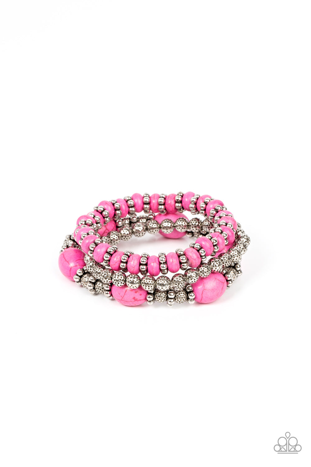 Take by SANDSTORM - Pink Stone & Studded Accent Paparazzi Set of 3 Stretch Bracelets