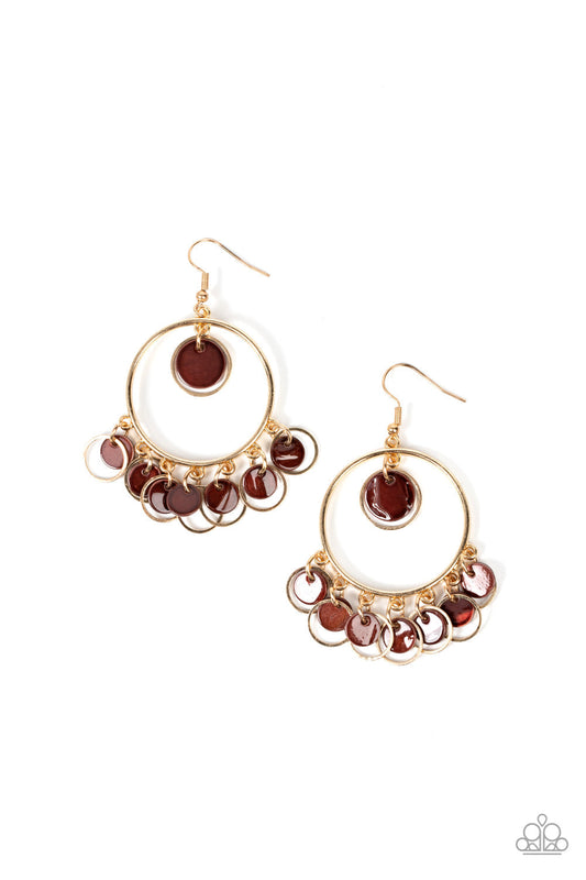 Cabana Charm - Brown Shell-Like Discs & Dainty Gold Rings Paparazzi Earrings
