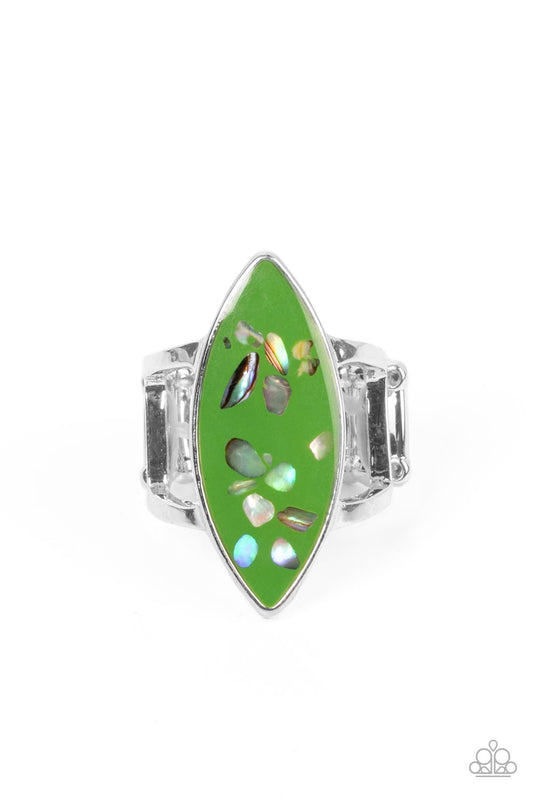 Oceanic Odyssey - Green Backdrop & Iridescent Shell-Like Flecks Paparazzi Ring