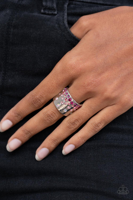 Sizzling Sultry - Pink Iridescent & Glassy Finish Rhinestone Ombre Paparazzi Ring