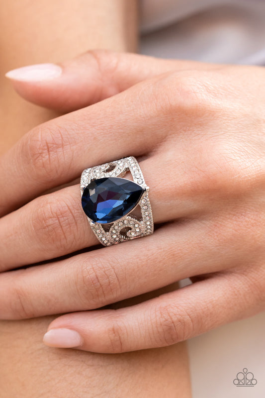 Kinda a Big Deal - Blue Oversized Teardrop Gem Paparazzi Ring