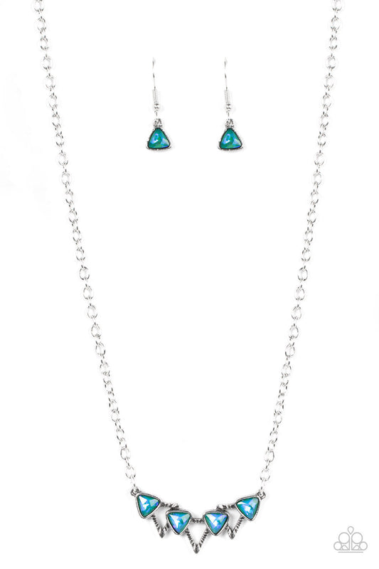 Pyramid Prowl - Multi Iridescent Triangular Gem Paparazzi Necklace & matching earrings