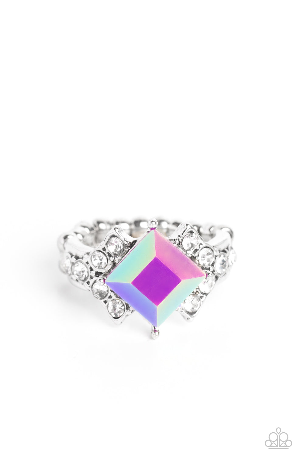 Mind-Blowing Brilliance - Purple Iridescent Gem & White Rhinestone Paparazzi Ring