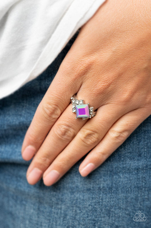 Mind-Blowing Brilliance - Purple Iridescent Gem & White Rhinestone Paparazzi Ring