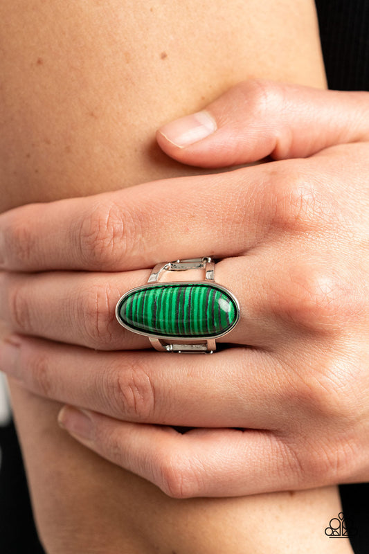 Eco Expression - Green Oblong Bead Paparazzi Ring