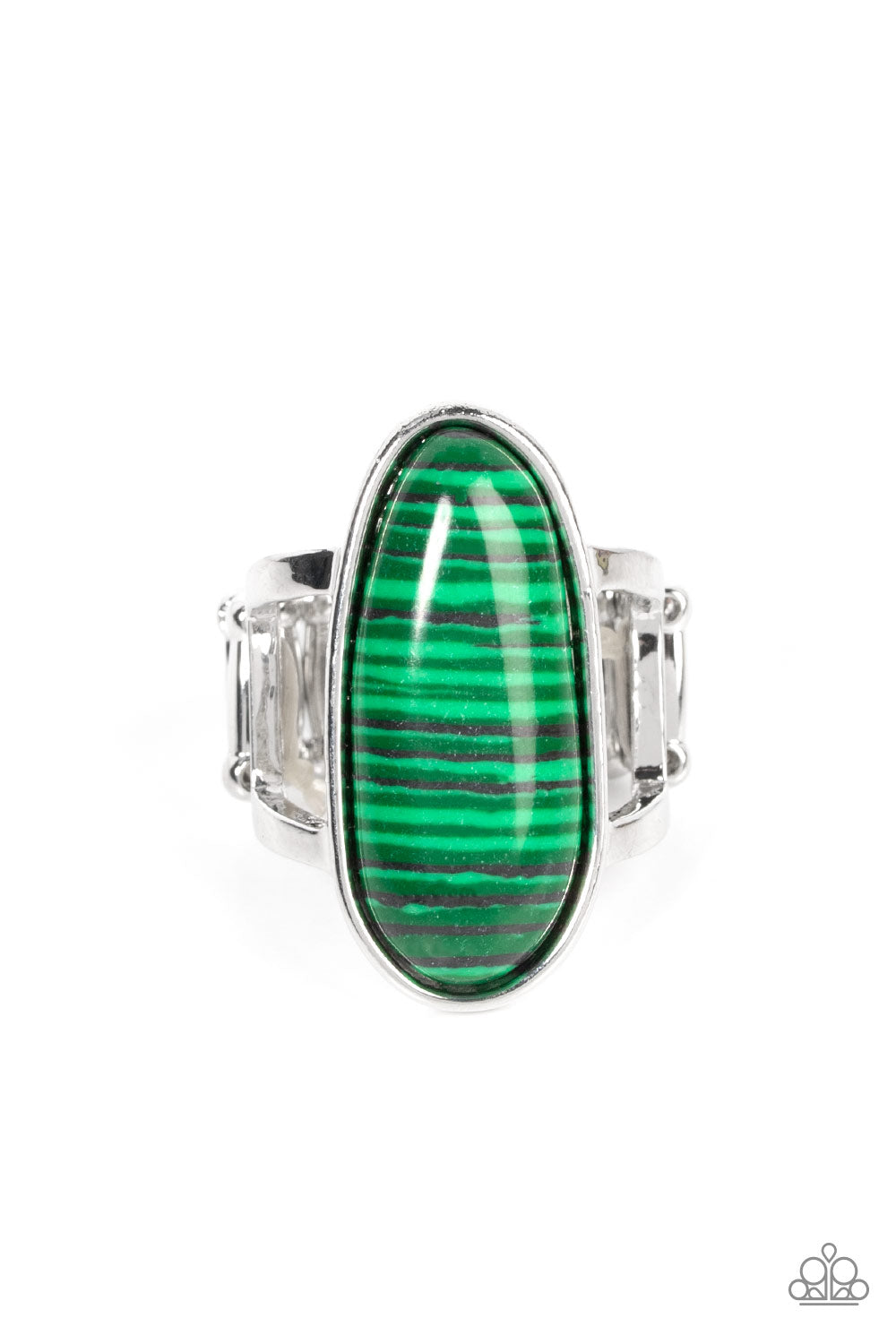 Eco Expression - Green Oblong Bead Paparazzi Ring