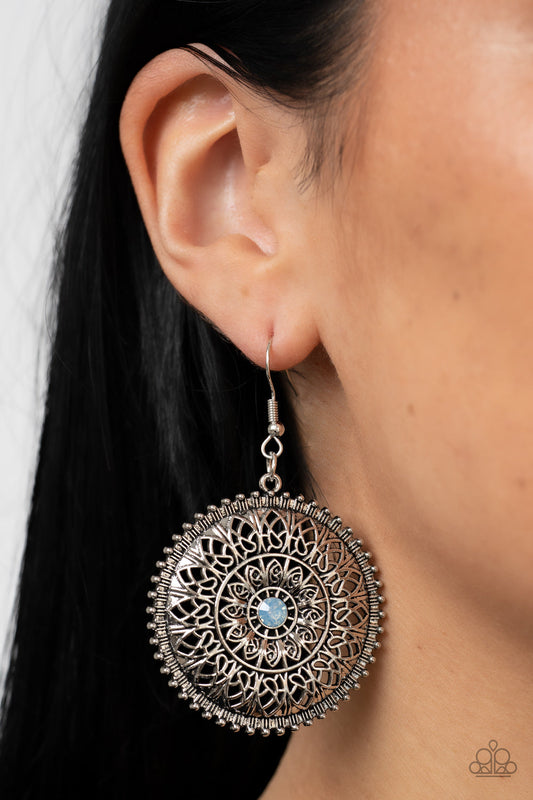 Spellbinding Botanicals - Blue Opal Rhinestone Center & Mandala-Like Petal Paparazzi Earrings