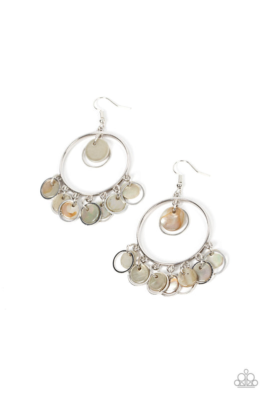 Cabana Charm - Silver Shell-Like Discs & Dainty Silver Ring Paparazzi Earrings