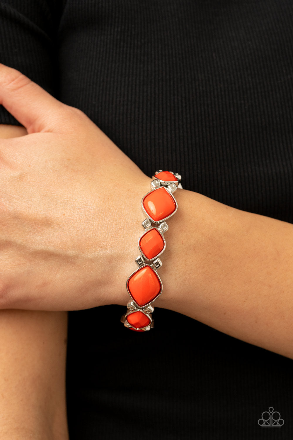 Boldly BEAD-azzled - Orange Diamond Shaped Beaded Paparazzi Stretch Bracelet