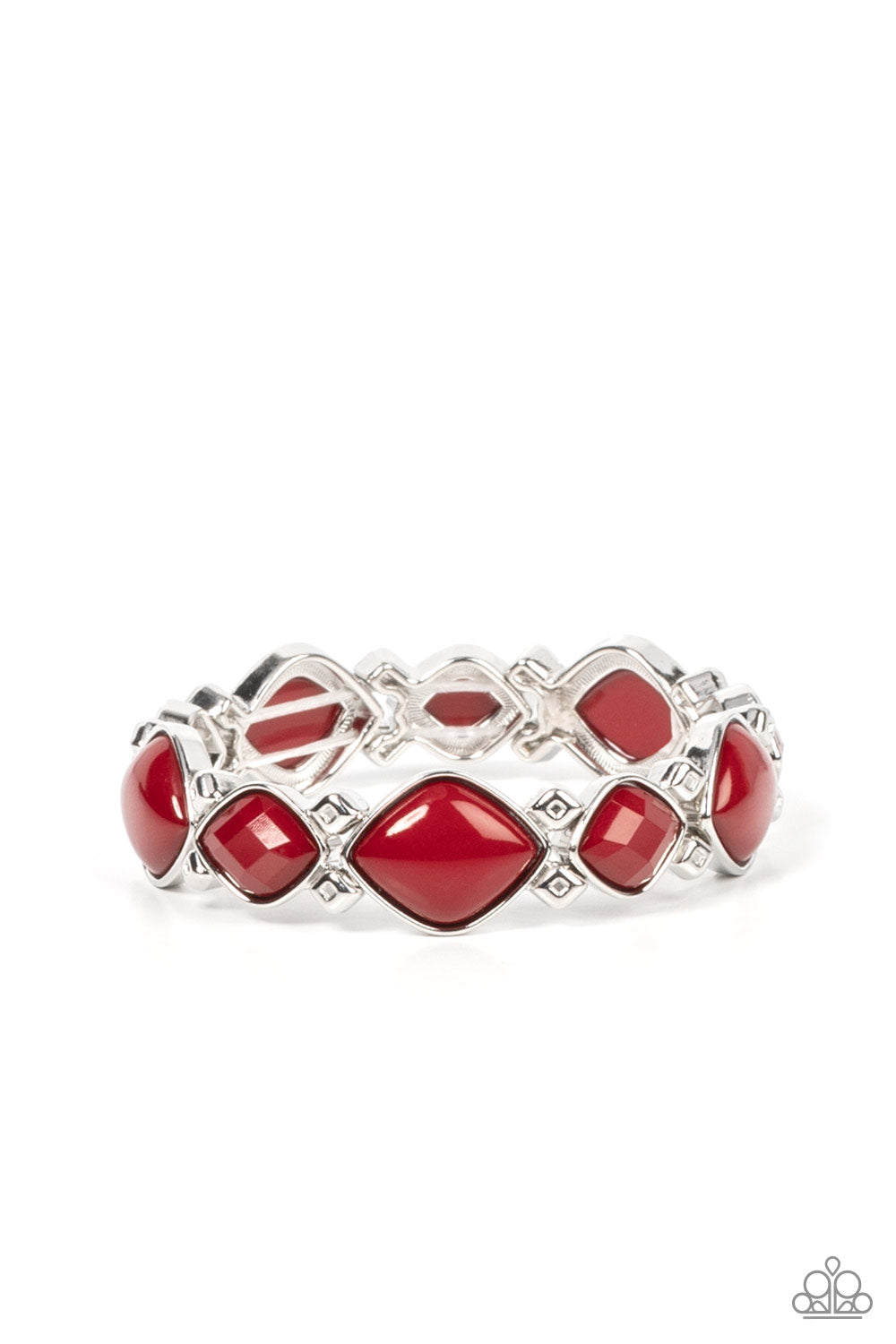 Boldly BEAD-azzled - Red & Silver Diamond Shaped Beaded Paparazzi Stretch Bracelet