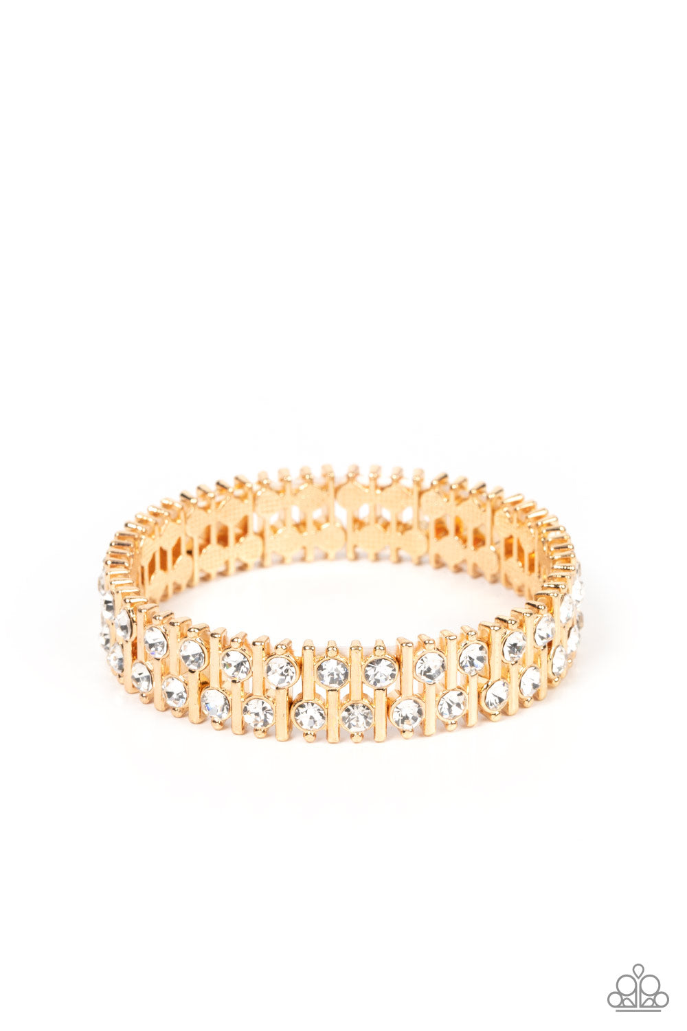 Generational Glimmer - Gold Bars & White Rhinestone Paparazzi Stretch Bracelet