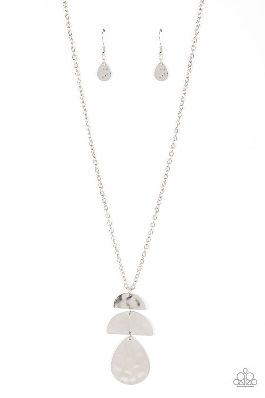 Mayan Mystery - Silver Teardrop/Half Moon Pendant Paparazzi Necklace & matching earrings