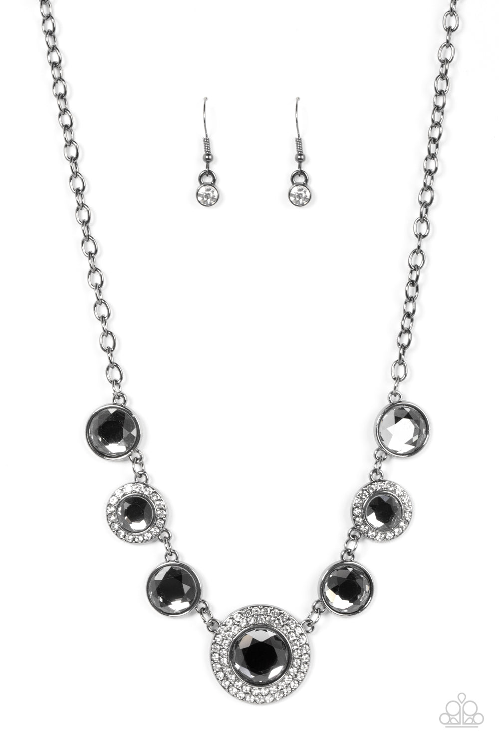 Extravagant Extravaganza - Gunmetal Chain/Oversized Smoky Gem Paparazzi Necklace & matching earrings
