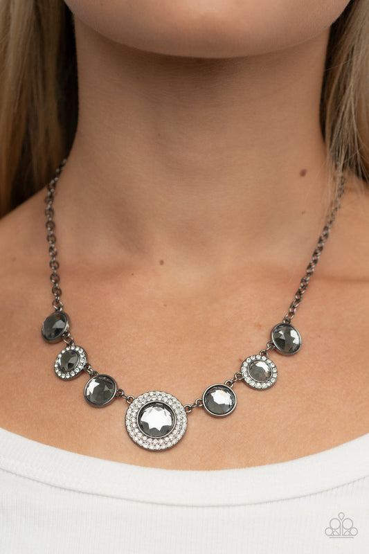 Extravagant Extravaganza - Gunmetal Chain/Oversized Smoky Gem Paparazzi Necklace & matching earrings