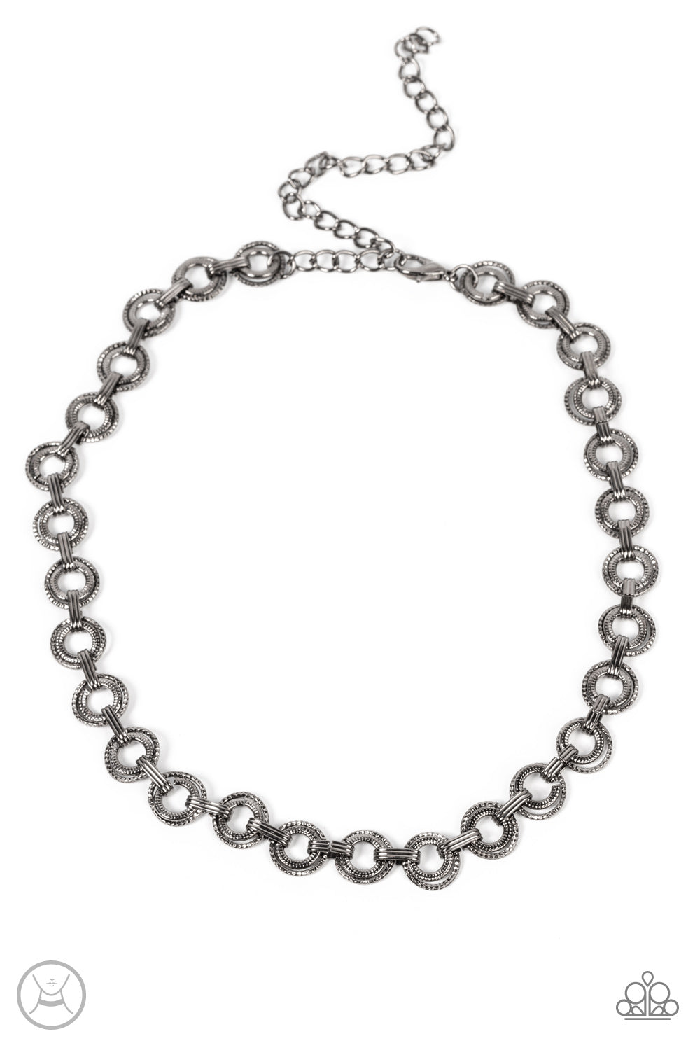 Grit and Grind - Gunmetal Textured Hoop Paparazzi Choker Necklace & matching earrings
