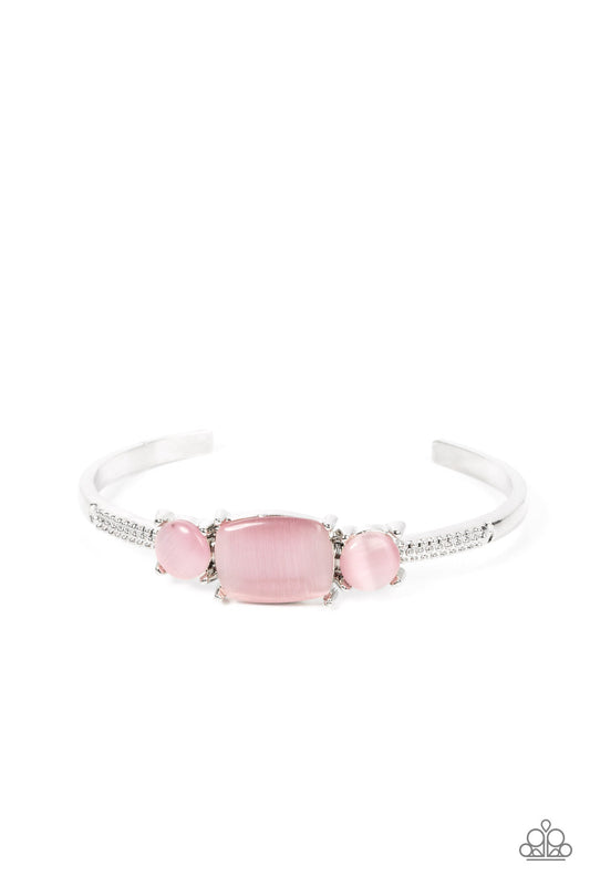 Tranquil Treasure - Pink Rectangular Cat's Eye Stone Paparazzi Cuff Bracelet