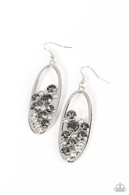 Prismatic Poker Face - Silver Smoky & White Rhinestone Paparazzi Earrings