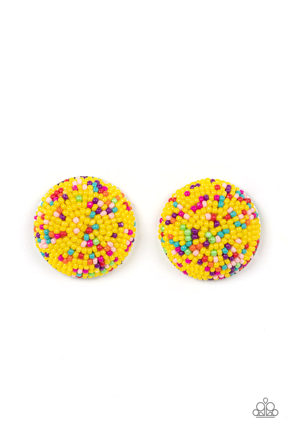 Kaleidoscope Sky - Yellow & Multicolored Seed Bead Paparazzi Post Earrings