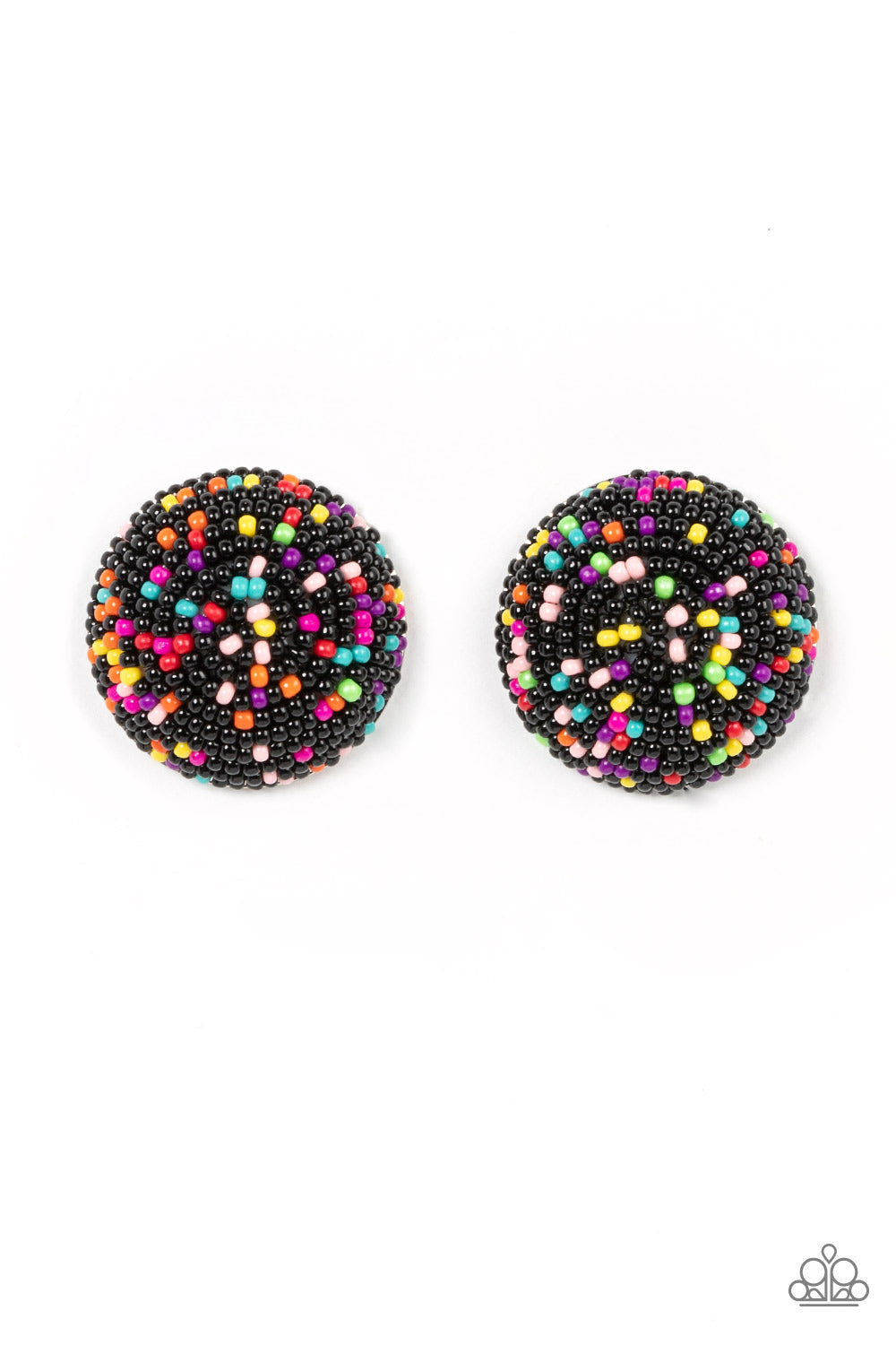 Kaleidoscope Sky - Black & Multicolored Seed Bead Paparazzi Post Earrings