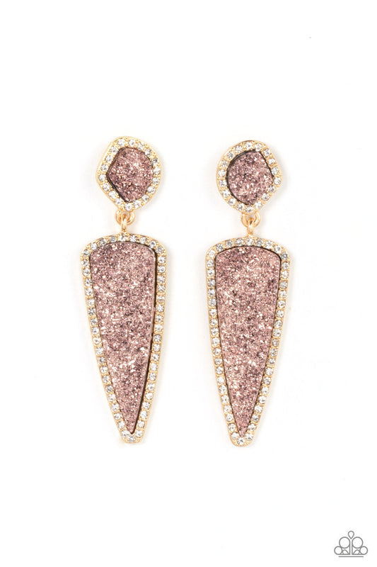 Druzy Desire - Gold Asymmetrical & Triangular Shaped Paparazzi Earrings
