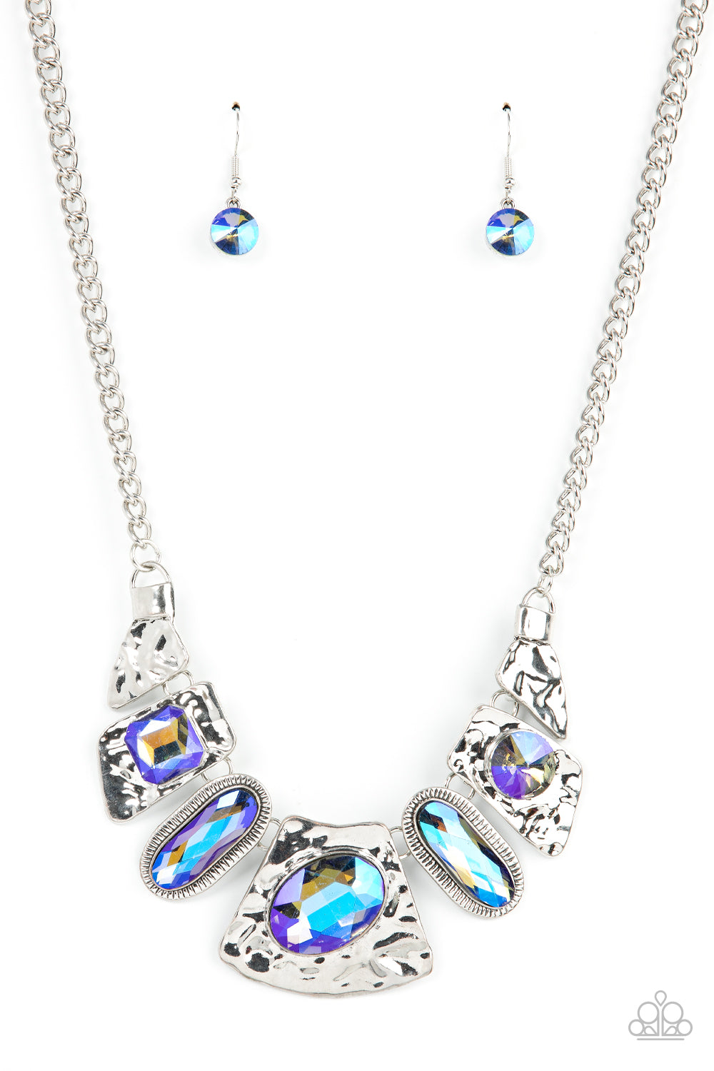 Futuristic Fashionista - Multi UV Shimmer Iridescent Rhinestone Paparazzi Necklace & matching earrings