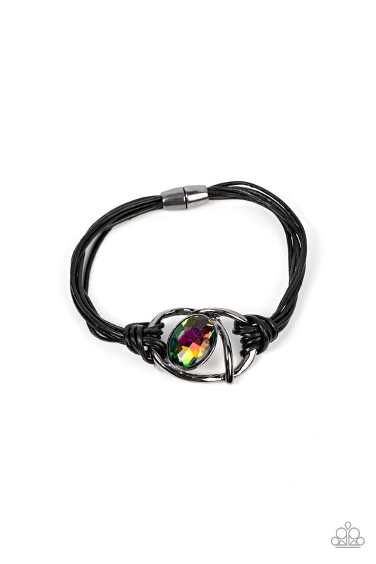 Keep Your Distance - Multi Oversized Oil Spill Gem Paparazzi Magnetic Bracelet