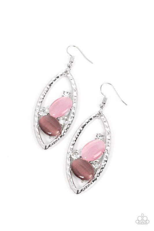 Famously Fashionable - Multi Pink & Purple Cat's Eye Stone Paparazzi Earrings
