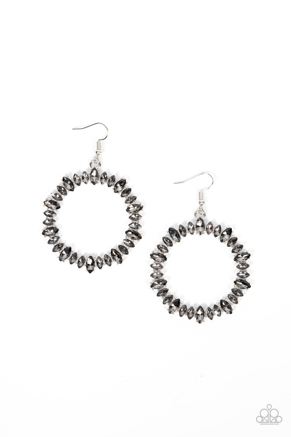 Glowing Reviews - Silver Pronged Fittings & Smoky Marquise-Cut Rhinestone Paparazzi Earrings