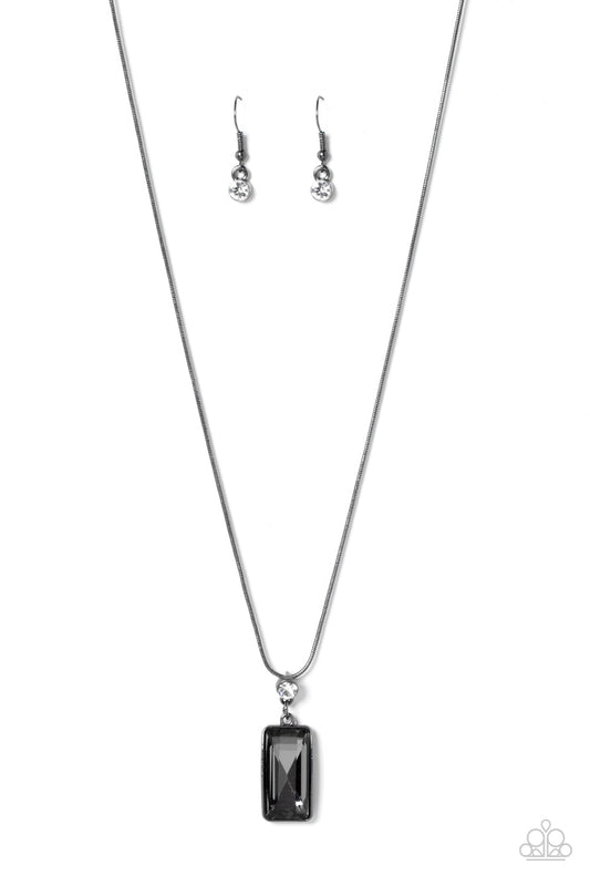 Cosmic Curator - Gunmetal Frame & Smoky Gem Pendant Paparazzi Necklace & matching earrings