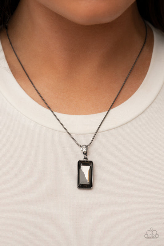 Cosmic Curator - Gunmetal Frame & Smoky Gem Pendant Paparazzi Necklace & matching earrings