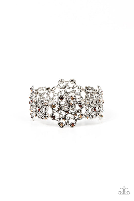 Regal Recognition - Brown ( Topaz & Golden Topaz) Rhinestones & Airy Medallion Paparazzi Stretch Bracelet